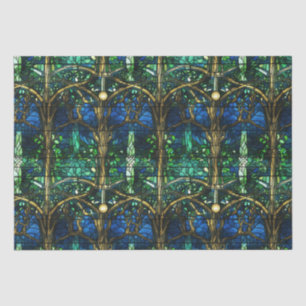Papel De Seda Padrão de Vidro Colorido Árvore Celestial Verde Es