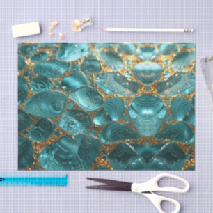 Papel De Seda Padrão de vidro do mar em aquarela mosaico dourado