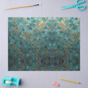 Papel De Seda Padrão de vidro do mar em aquarela mosaico dourado