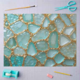 Papel De Seda Padrão de vidro do mar em aquarela mosaico dourado