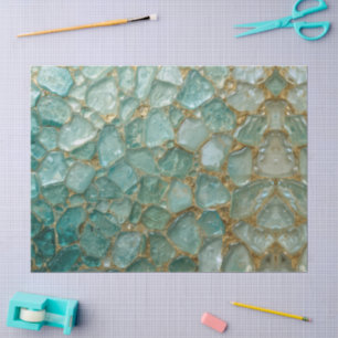 Papel De Seda Padrão de vidro do mar em aquarela mosaico dourado