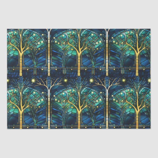 Papel De Seda Padrão de Vidro Estreitado da Árvore Celestial Ver (Frente )
