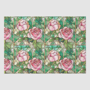 Papel De Seda Padrão de Vidro Pintado Falso de Rosa Rosa Elegant