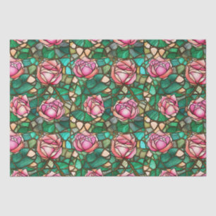 Papel De Seda Padrão de Vidro Pintado Falso de Rosa Rosa Elegant