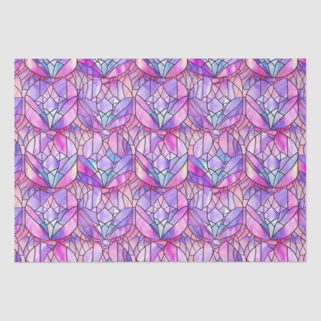 Papel De Seda Padrão de Vidro Pintado Falso Rosa Iridescente Ele (Frente )