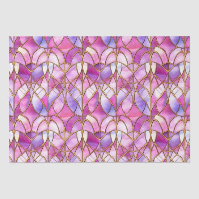 Papel De Seda Padrão de Vidro Pintado Falso Rosa Iridescente Ele (Frente )