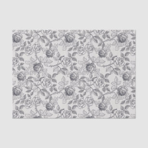 Papel De Seda Padrão de Vintage em Rosas Florais Pretos e Branco