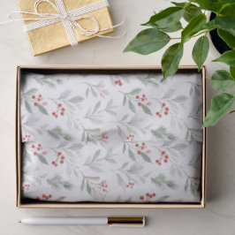 Papel De Seda Padrão de Visco e Frutas de Azevinho