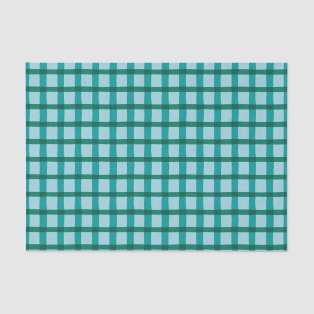 Papel De Seda Padrão de Xadrez Azul e Teal (Frente )