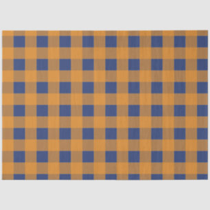 Papel De Seda Padrão de Xadrez Azul Laranja de outono