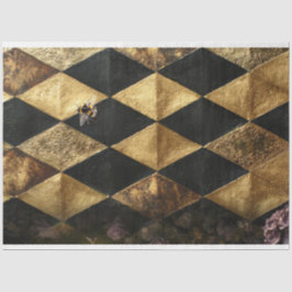 Papel De Seda Padrão de Xadrez de Diamante Preto e Dourado