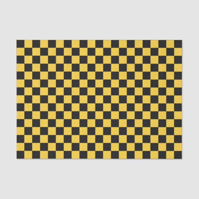 Papel De Seda Padrão de xadrez preto e dourado (Frente )