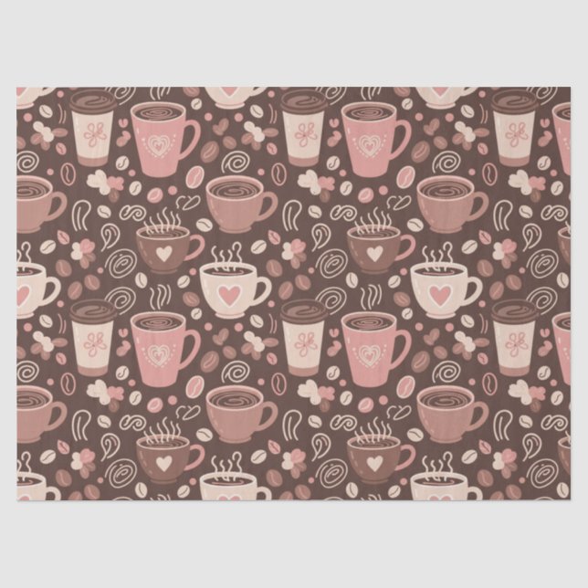 Papel De Seda Padrão de Xícara de Café Aconchegante (2) (Frente )