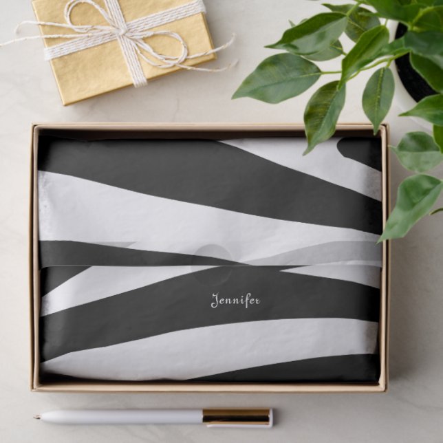 Papel De Seda Padrão de zebra branco e preto monograma (Presente)