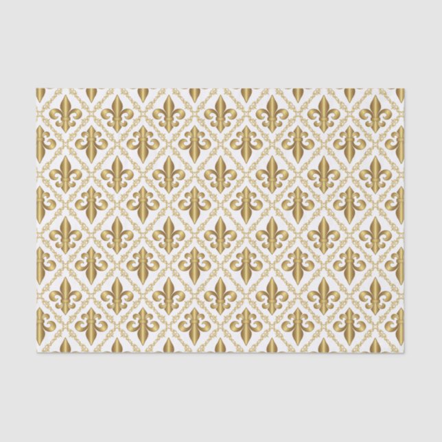 Papel De Seda Padrão Decorativo Dourado Fleur-de-Lis (Frente )