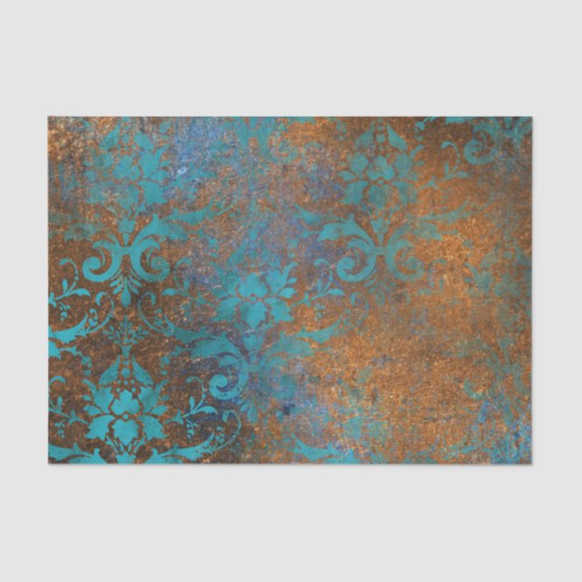 Papel De Seda Padrão Decorativo Floral Azul Grunge (Frente )