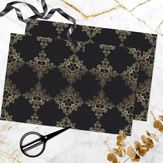 Papel De Seda Padrão Decorativo Preto e Dourado (Criador carregado)