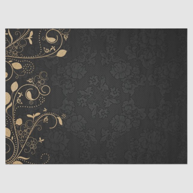 Papel De Seda Padrão Decorativo Preto e Dourado (Frente )
