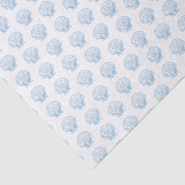 Papel De Seda Padrão Delicado de Conchas Marinhas Branco Azul
