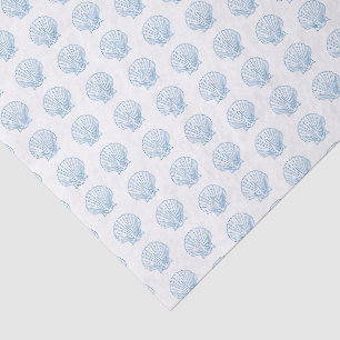Papel De Seda Padrão Delicado de Conchas Marinhas Branco Azul