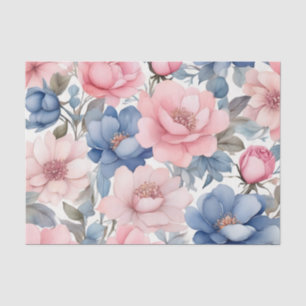 Papel De Seda Padrão Delicado De Flores Azuis E Rosa