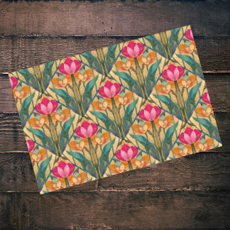 Papel De Seda Padrão Diagonal da Tulpa Laranja Cor-de-Rosa Vinta