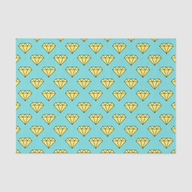 Papel De Seda Padrão Diamond - Amarelo e Turquesa (Frente )