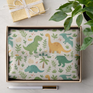 Papel De Seda Padrão Divertido de Dinossauros Pré-Históricos Cri