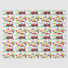 Papel De Seda Padrão do aniversário de 3 anos Red Golf Cart Boy