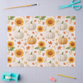Papel De Seda Padrão do Autumn Pumpkins & Sunflower