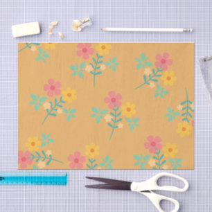 Papel De Seda Padrão do Buquê de margarida retrô da mostarda