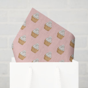 Papel De Seda Padrão do Cupcake rosa-claro