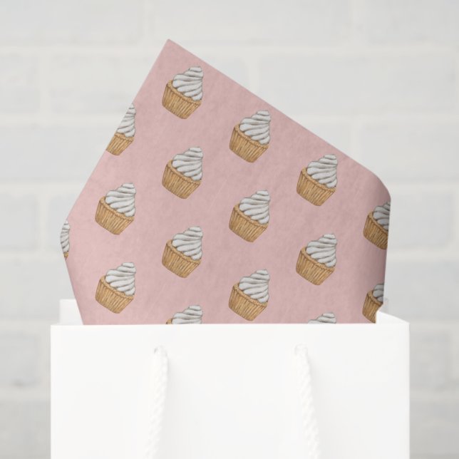 Papel De Seda Padrão do Cupcake rosa-claro (Sacola de presentes)