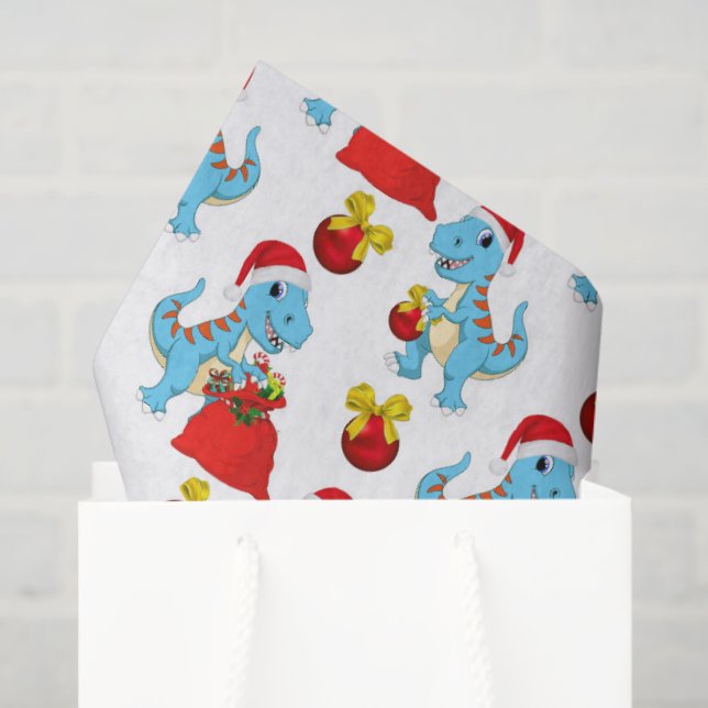 Papel De Seda Padrão do Dimossauro Festivo Tecido de Natal (Sacola de presentes)