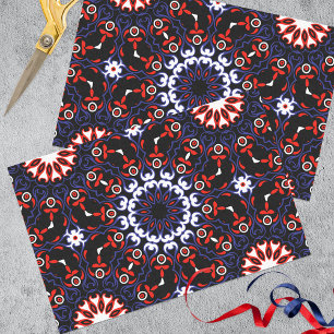 Papel De Seda Padrão do mosaico Boho Azul-Vermelho Negro