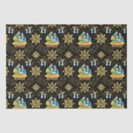 Papel De Seda Padrão do Ouro de Natividade da Noite Santa