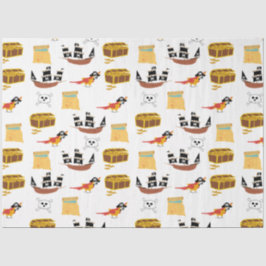 Papel De Seda Padrão do Tema do Testo do Tesouro de Nave Pirata