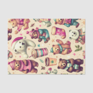 Papel De Seda Padrão do Urso de Teddy de Inverno Cute Vintage