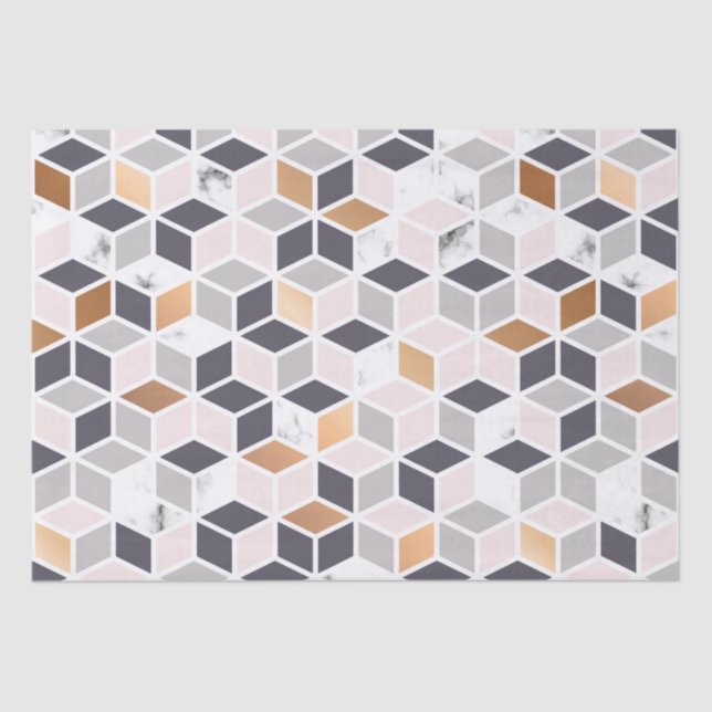 Papel De Seda Padrão dos cubos geométricos dos tons da Terra (Frente )