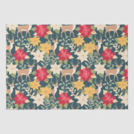 Papel De Seda padrão dos veados de poinsettia natalícia