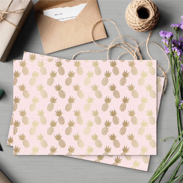 Papel De Seda Padrão Dourado de abacaxi (Pink and Gold Pineapple Pattern Tissue Paper)