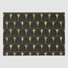 Papel De Seda Padrão Dourado de Arte Brilhante em Preto