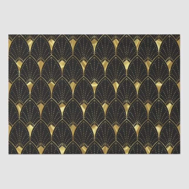 Papel De Seda Padrão Dourado de Arte Brilhante em Preto (Frente )