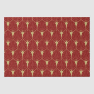 Papel De Seda Padrão Dourado de Deco de Arte no Fundo Vermelho E
