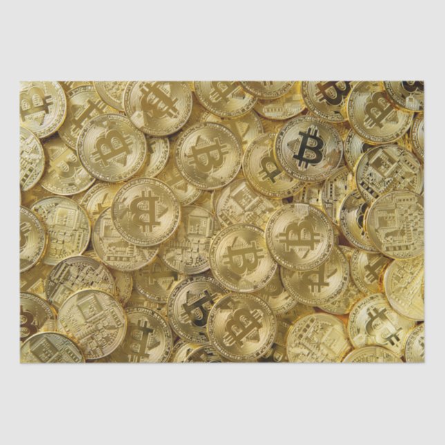 Papel De Seda Padrão Dourado de Moedas de Criptomoeda BTC BTC Bi (Frente )