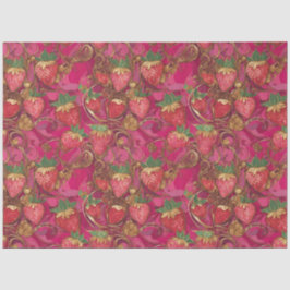 Papel De Seda Padrão Dourado de morango rosa quente