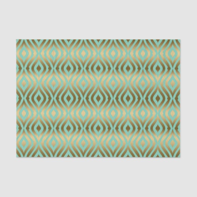 Papel De Seda Padrão Dourado de Quatrefoil Mint-Green & Faux (Frente )