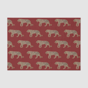 Papel De Seda Padrão Dourado de Tigre Vermelho Negro-Fashionista