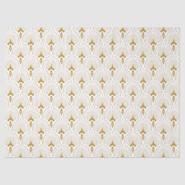 Papel De Seda Padrão Dourado e branco de arte-deco (Frente )