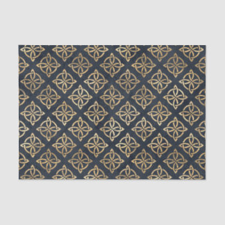 Papel De Seda Padrão Dourado Irlandês Celtic Knot Blue